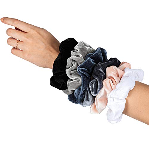 HARLOW Designer Velvet Scrunchies for hair, Big Scrunchies Velvet Packs for VSCO stuff, Hair Scrunchies - 6 Pack (Neutral)