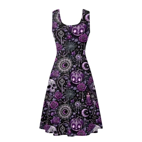 Image of TOADDITDO Women's Sleeveless O Neck Beach A-Line Party Coctail Tank Dresses Flared Sundress