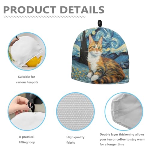 Image of Large Tea Cozy for Teapot Starry Night Cat Print Extra Thick Tea Pot Cover Home Kitchen Decoration Insulated Teapot Cozy Dust Kitchen Accessories for Home Daily