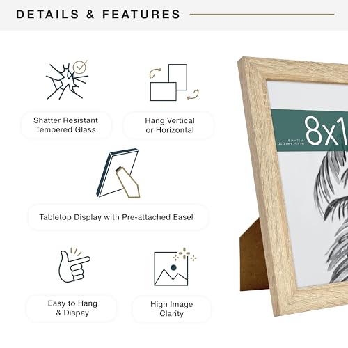 MCS Studio Gallery 8x10 Picture Frame Natural Woodgrain, Vertical & Horizontal Wall Hanging & Easel for Tapletop Display, Rectangle Photo Frame for Photos, Posters & Art Prints (2-Pack)