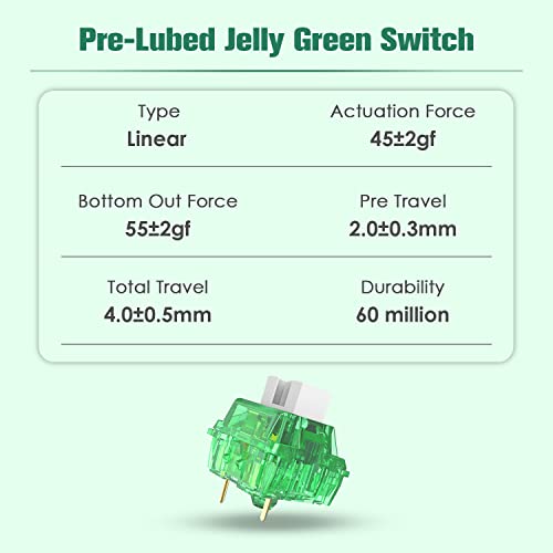 MAGIC-REFINER AS Jelly Green Hand-lubed Linear Switches für Mechanische Tastatur, 3 Pin 45gf, North Facing SMD, Staubdicht Spritzfest, MX Tastenschalter für Barebones Tastatur/DIY Kit(45 Stück Grün) – Bild 3