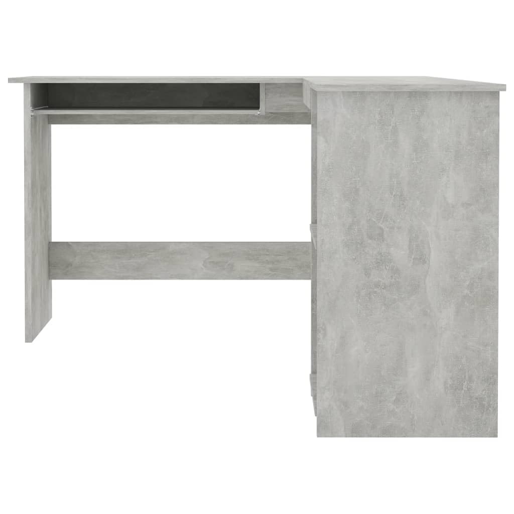 Biurko narożne w kształcie litery L, betonowo-szare, 120 x 140 x 75 cm, materiał drewnopochodny z wysuwaną półką na klawiaturę, 2 otwarte półki, stół biurowy do domowego biura, gabinetu i