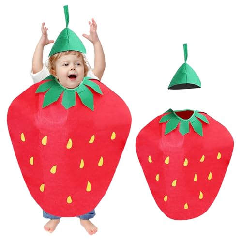Feirdhoo Costume de fruit pour enfant - Fraise - Costume de cosplay - Vêtements amusants avec motifs de fruits - Unisexe - Ensemble de déguisements fraise...