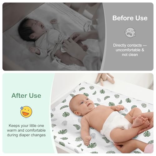 Image of FIOBEE Changing Pad Cover Waterproof 2 Pack Quilted Diaper Change Table Sheets Breathable & Ultra Soft for Newborn Baby Boys Girls Fitted Changer Pads 32 inchx 16 inch, Green