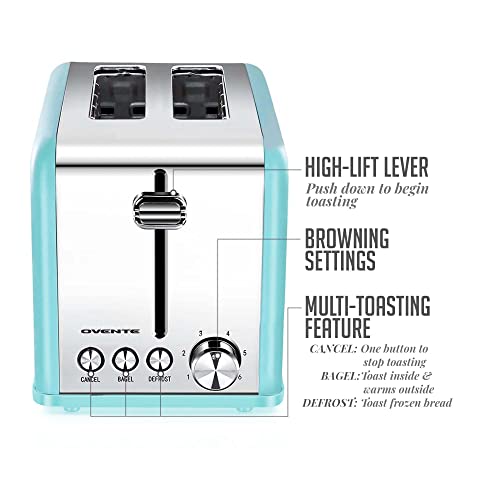 OVENTE Tostadora Eléctrica 2 Rebanadas 825W 6 Niveles de Tostado Turquesa TS2450T miniatura 4