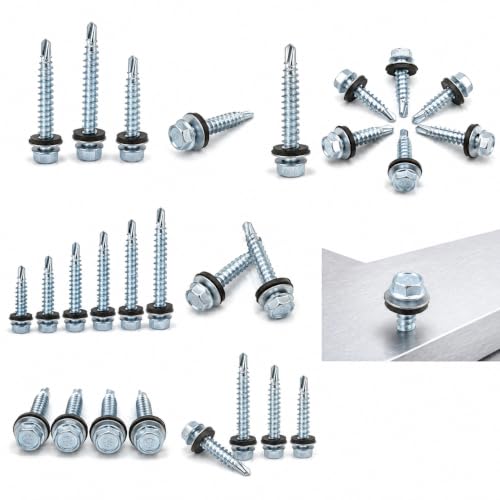Image of By inchVP INDUSTRIES inch (Pcs-50) No.12x55 mm Hex Head SDS Self-Drilling Roofing Screw - White Zinc Metal-Bonded EPDM Washer for Metal Sheets, Wooden Structures, Roofs, Corrosion & Weather Resistant
