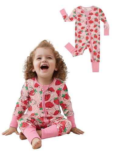 Image of Unisex Baby Bamboo Viscose Long Sleeve Romper, Cute Prints Zipper Footless Jumpsuit, Toddler One-Piece Outfits
