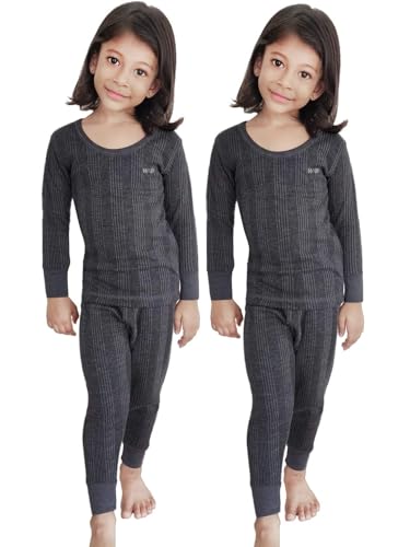 Image of HAP Girls Thermal Full Sleeves Set :Top & Pajama Set | Dark Grey | Winter Inners (Pack of 2 Set)