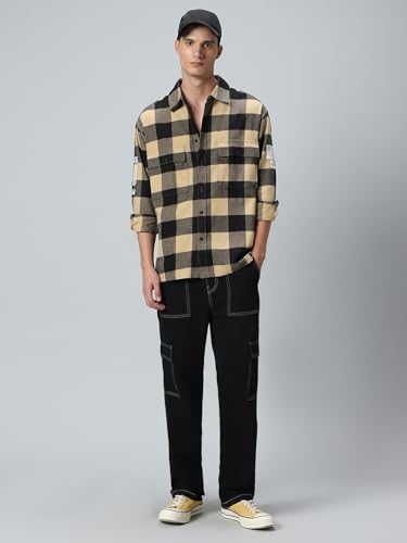 Image of Bewakoof Men's 100% Cotton Checked Oversized Fit Collar Shirt