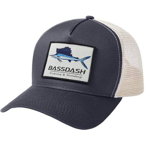 BASSDASH Trucker Hat Embroidered Patch Adjustable Baseball Cap Mesh Back Fishing Hat
