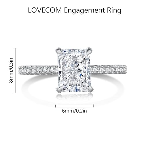 LOVECOM 2CT 925 Sterling Silver Engagement Rings for Women Radiant Cut Solitaire Cubic Zirconia Wedding Band CZ Promise Rings for Her Simulated Diamond Ring Jewelry Christmas Gifts for Mom4