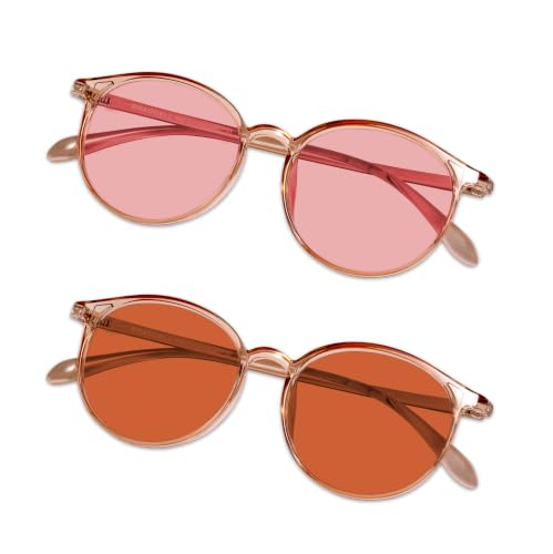 Image of BRADDELL Indoor FL-41 Rose & Outdoor FL-60 Migraine Light Sensitivity Glasses for LED Glare and Concussion (MEDIUM SMALL)