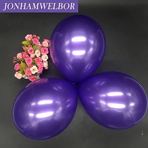 Image of Jonhamwelbor Dark Purple Balloons 12 inch 100 Pack Deep Royal Purple Latex Balloons for Women Birthday Baby Shower Wedding Bachelorette Party Decorations