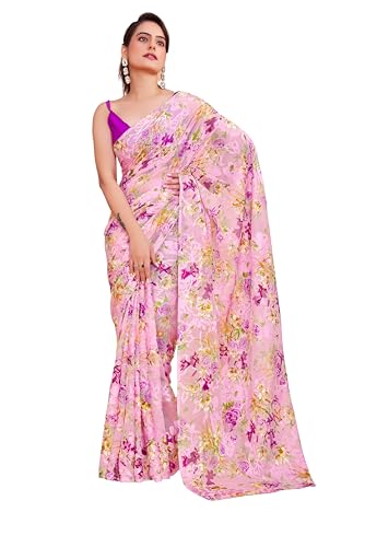 Image of Garden Vareli Summer Roganza Viscose Brasso Floral Print Saree with Unstitched Blouse Piece