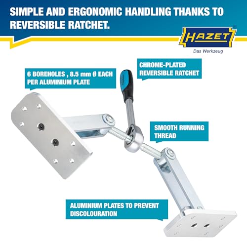 Image of HAZET Beam and Panel Pulling Tool 1774-2, Forged for Heavy Duty, Suitable for Clamping and Pulling Timber, Ergonomic Reversible Ratchet, Incl. 2 Aluminum Plates, Clamping Travel 4.53 In