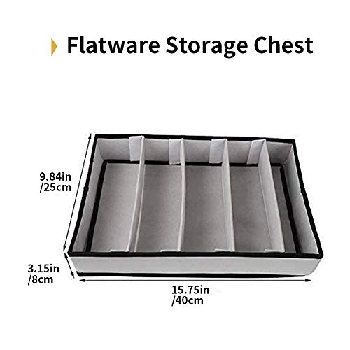 Flatware Storage Chest, Cutlery Container Box,Utensils Holder, Silverware Tray, Kitchen Knife Drawer Organizer, 5 Compartments, Removable Lid, Transparent Window,2 Handles and Large Capacity - Thumbnail 3