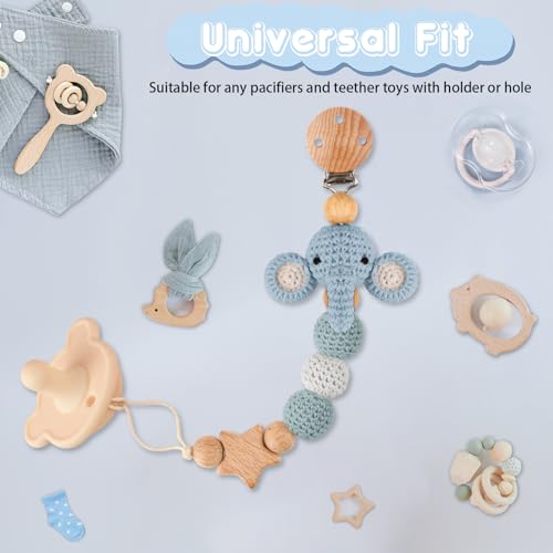 Image of Pacifier Clip, Cute Animal Pacifier Holder Clip for Boys and Girls, Most Pacifiers, Baby Teethers, Baby Shower and Baby Essentials(Elephant)