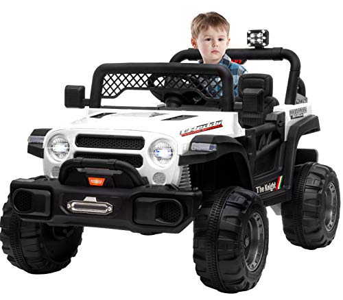 OTTARO Ride on Cars Electric Cars for Kids, 12V Battery Powered Electric Vehicle with Remote Control, LED Lights, MP3, 2 Doors Open, Spring Suspension (White)