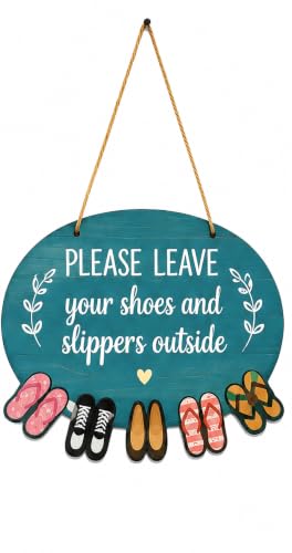 Image of DAKSHESTRY ARTWORKS Please Leave Your Shoes Outside Sign | Wooden Door Hanging Sign for Home Entrance | Remove Shoes Reminder Plaque | Welcome Entryway Wall Decor | Front Door Hanging | Housewarming Gift for New Home