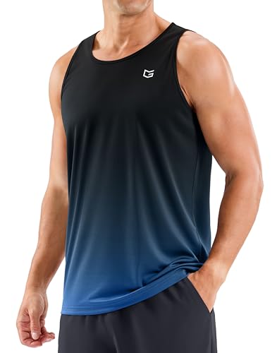 G Gradual Beach Tank Tops for Men UPF50+ Dry Fit Summer Sleeveless Shirts Mens Workout Shirt for Swimming, Running, Athletic(Black Blue, L)