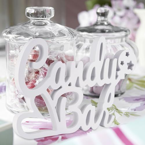 Weiß Candy Bar Deko Holz, Dekoschriftzug Candybar, Sweetsbar Tischdekoration mit Feine Schnitzereien, Candybar Schriftzug Tisch Ornament, Candy Bar Schild für Hochzeiten, Geburtstage, Candybar Party