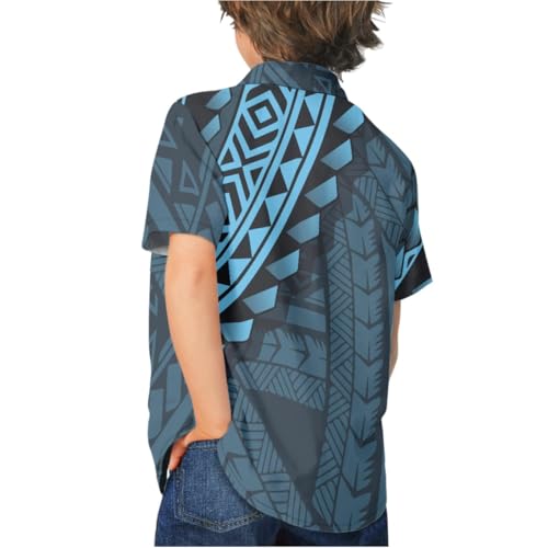 Boys Polynesian Tribal Hawaiian Shirt Kids Girls Samoan Tropical Luau 3D Print Button Down Shirts 3-16 Years4