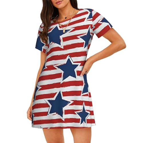 Chemise de nuit légère femme rayures rouges blanches manches courtes confort