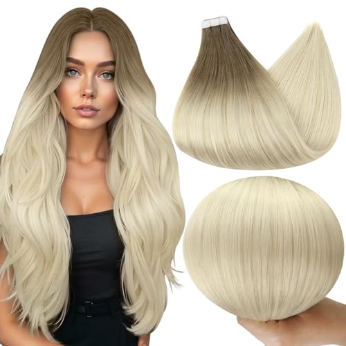 Image of Full Shine Tape in Extensions, 18 Inch Ash Brown to Ash Blonde | 50g 20 PCS, Invisible Tape in Human Hair Extensions, Straight Texture, Lightweight Comfort, Length Upgrade, Formal Styling
