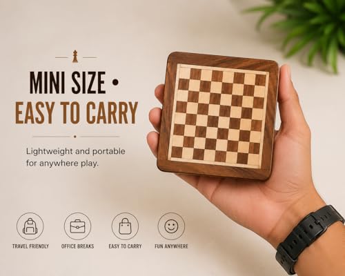 Image of Handmade Personalised Luxury Chess Set-Mens Personalised Gift- Magnetic Wooden Chess Set- Travel Chess Games - Birthday Chess Gift- (5 Inches) (Acacia Wood) (5 Inches / 12.7 Cm)