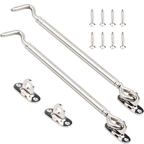 Tiberham Edelstahl Sturmhaken, Kabinenhaken Fensterhaken mit Öse Platten, Torhaken Türhaken Fensterriegel für Garagentor Fenster, 205 mm, 2 Stück