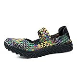 Veroders Women's Mary Jane Sneakers Flats Woven Elastic Wedge Sandals Lightweight Walking Shoes for Work Use 888 CAI 40 Multicolor