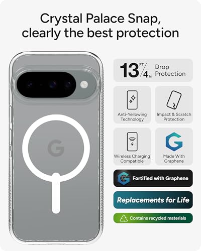 Image of ZAGG Crystal Palace Snap Google Pixel 10 /10 Pro Case - Magnetic Slim Phone Case, Graphene Enhanced, 13ft Drop Protection, Anti-Yellowing, Anti-Scratch, Wireless Charging Compatible, Clear