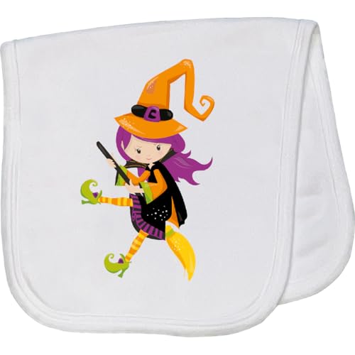 inktastic Halloween, Witch, Purple Hair, Pointy Hat, Broom Baby Burp Cloth White 46714