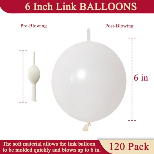 Image of 120 Pcs Link Balloons 6 Inch Linking Balloons for Birthday Wedding Party Festival Decorations (Pearl White)