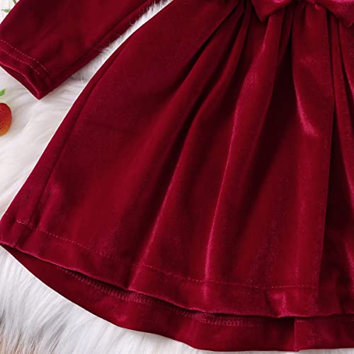 Toddler Velvet Christmas Dress Baby Girls Vintage Ruffle Long Sleeve Velvet Dresses With Headband 2Pcs Princess Pageant Birthday Holiday Party Dresses Fall Winter Outfit Red 6-9 Months #TOP5