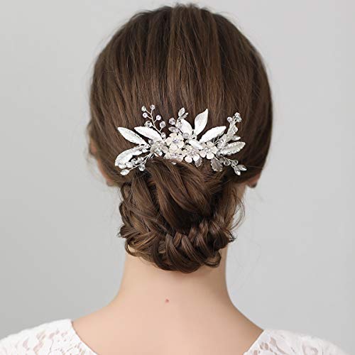 SWEETV Nupcial hoja peine clip plata boda accesorios para el cabello para novias boda