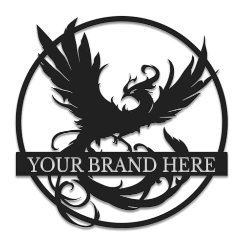 Gewasi Custom Phoenix Metal Wall Art Personalized Name Sign Mythical Bird Fire Design Large Metal Art Piece for Living Room Bedroom Wall Decor (Style-1)