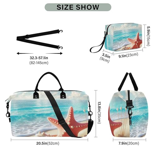 Coastal Starfish Seashell Travel Duffel Bag Toiletry Pouches Set of 2, Animal Print Luggage Bag Overnight Bags3