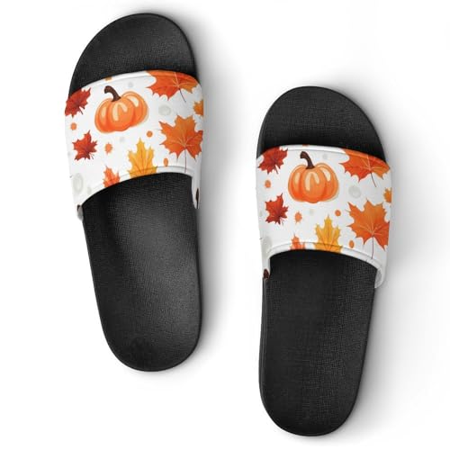 Maple Leaf And Pumpkin House Sandals Non-Slip Bathroom Slippers Beach Summer Shoes for Men Women