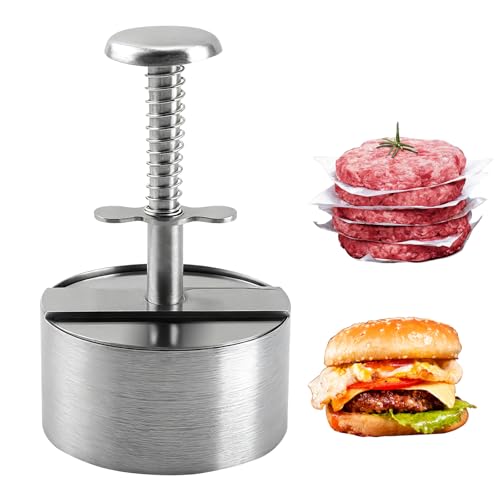 Bogoro Prensa para Hamburguesas de Acero Inoxidable 304, Máquina Moldeadora de Hamburguesas de 14 cm de Diámetro,Contiene 200 Papel Antiadherente,Aptos para Carne,Barbacoas y Banquetes (Ø 14 cm)
