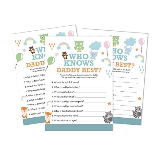 Inkdotpot It's A Boy It's A Girl Who Knows Daddy Best Baby Shower spelkort - roliga aktivitetskort uppsättning av 50 djungel djur party tema