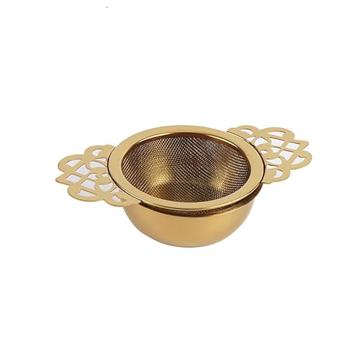 LIVIA茶漉し ドリップボウル付き エレガントなステンレススチールルーズリーフティーストレーナー 茶こし ティーストレーナー ステンレス製 (ゴールデン)