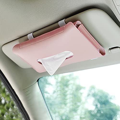 FIgures Visor Mask Holder for Car - Car Tissue Box Holder, Car PU Leather Tissue Box, Hanging car Napkin Holder, Mask Dispenser Car, Premium Car Tissue Box for car Vehicle,Woman car Accessory (Pink)