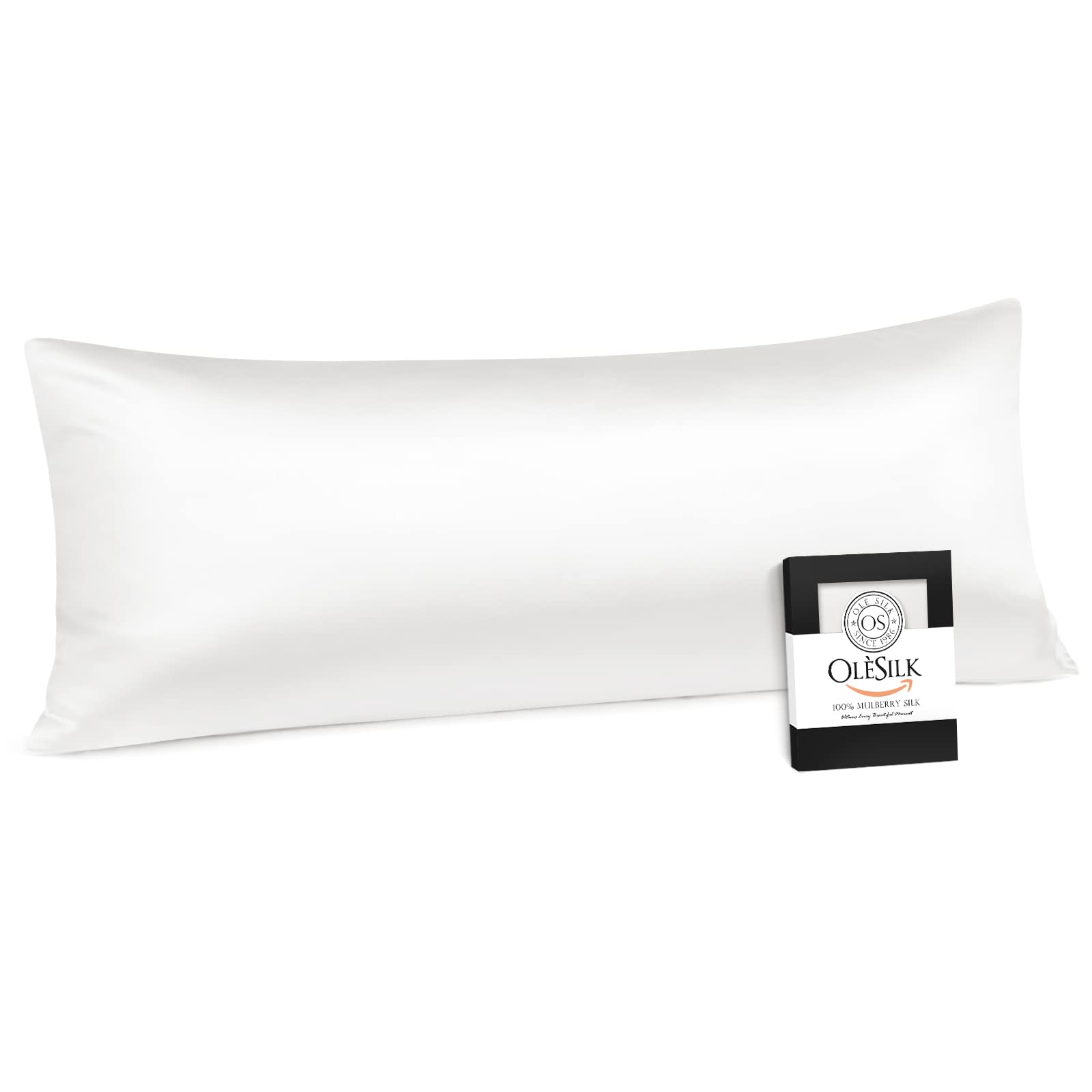 OLESILK Funda de Almohada 100% Seda de Doble Cara - Tacto Suave y Muy Buena transpirabilidad, Bueno para la Piel y el Cabello, 19Momme, Marfil, 40x105cm
