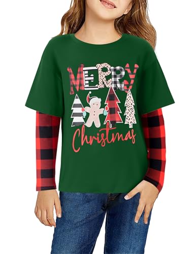 Image of Arshiner Girls Christmas Halloween Long Sleeve Shirts Graphic Stripe Plaid Patchwork Top Tee