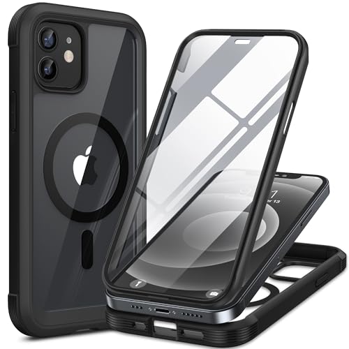Image of Miracase Magnetic for iPhone 12 mini Case, [360 Full-Body Protection & Complete Camera Guard], Drop & Scratch-Resistant, Shockproof, Stylish Clear iPhone Case, iPhone 12 mini Cover, Black