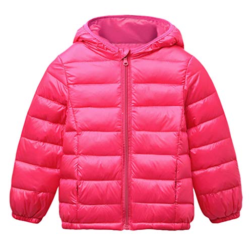 KONFA Winter Keep Warm Hooded Jacket Clothes for 1-7T Little Kids Toddler Baby Boys Girls Windbreaker Outerwear Down Coat (Hot Pink, 2-3 Years Old)