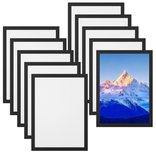 Comzantor 10 Piezas A4 Marco Fotos Magnetico, Marco de Fotos Magnético Multiusos, Diamond Painting Marco, Información Marco Autoadhesivo, para Fotos, Carteles, Documento, Licencia (Negro)