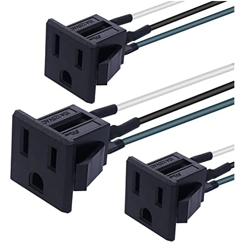 weideer 3Pcs 3 Pins US Power Socket Plug Panel 15A 125V AC Panel Mount Outlet Industrial Plug Female Connectors Adapter With 18AWG Connection line K-019-X Cover