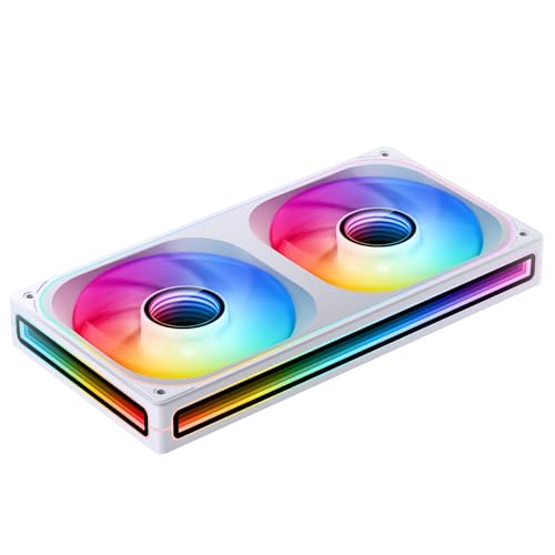 Image of JONSBO ZB-240WR (Reverse) PC Case Fan, Reverse Blade Silent Computer Fan with Axis & 4-Sides Infinity Mirror, All-in-One, Single Frame Unit with 2x120mm ARGB Fans, PWM 1800RPM, 28MM Thick,White